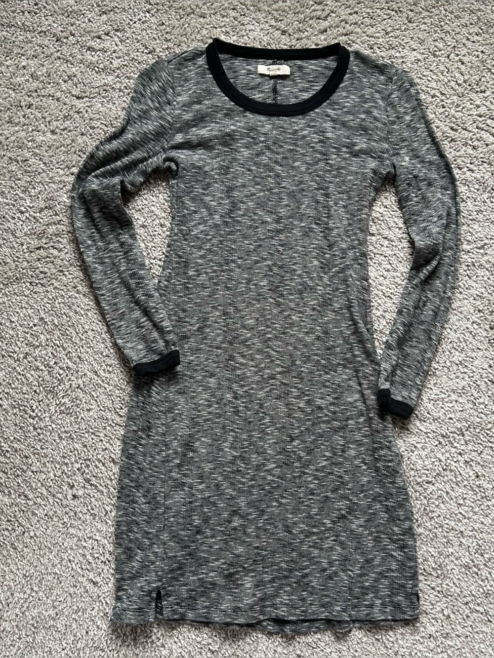 Madewell LS Ribbed Knit Space Dye Dress w/ Black Trim in XS